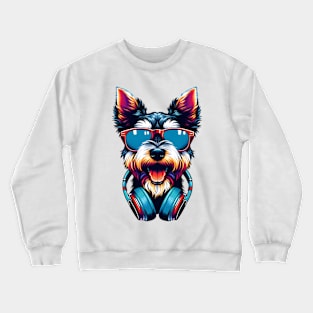 Cesky Terrier Smiling DJ: A Joyful Canine Mix Crewneck Sweatshirt